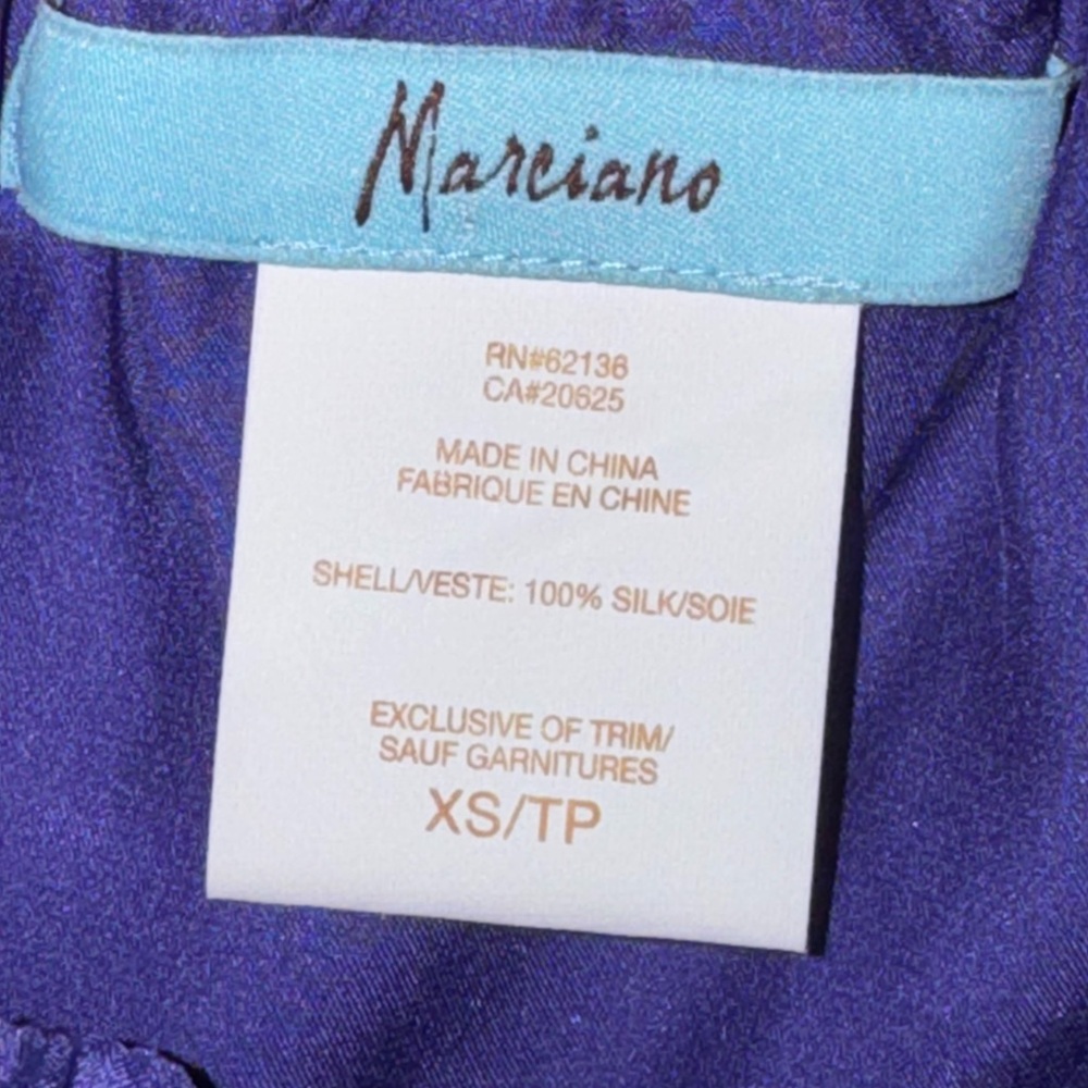 Marciano Strapless 100% Silk Purple Dress with Ruffles, XS Extra Small - Picture 4 of 4